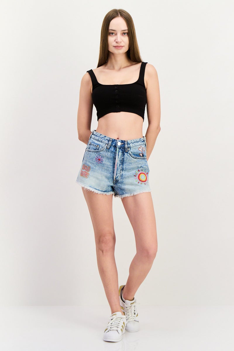 Scotch & Soda Women Printed Basic Shorts, Blue Combo - Image 4
