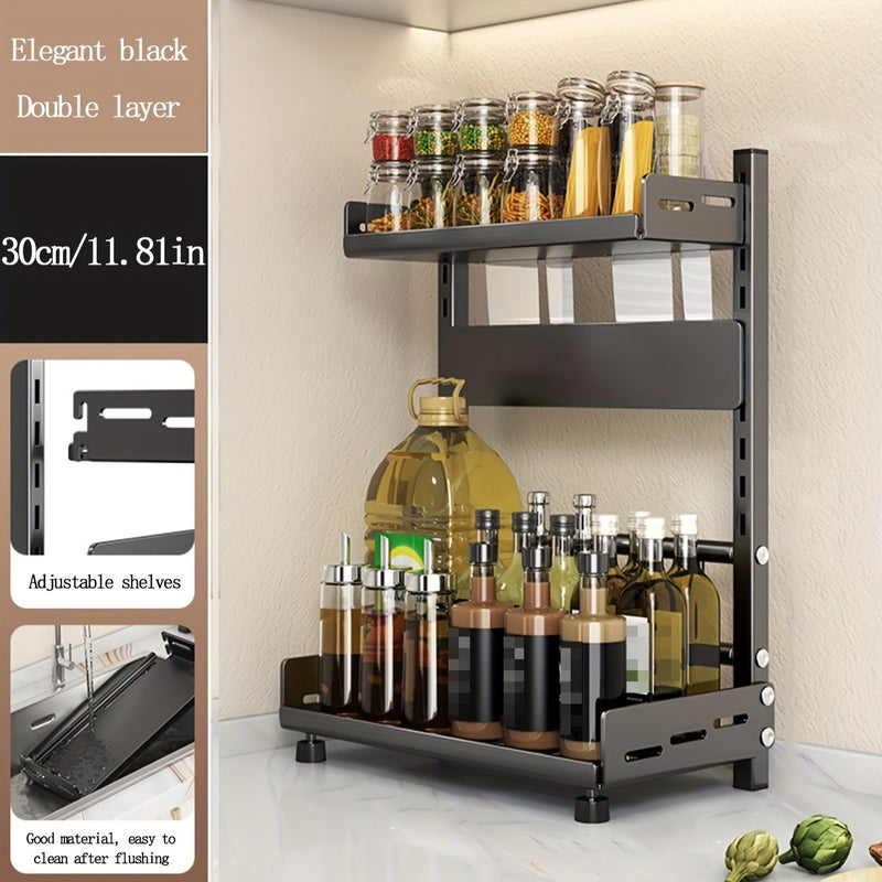 1pc, Steel Multi-Tier Spice Rack For Kitchen Countertop, Versatile Layered Shelving For Organized Spice Storage, Suitable For Home, Kitchen And Restaurant - Image 1