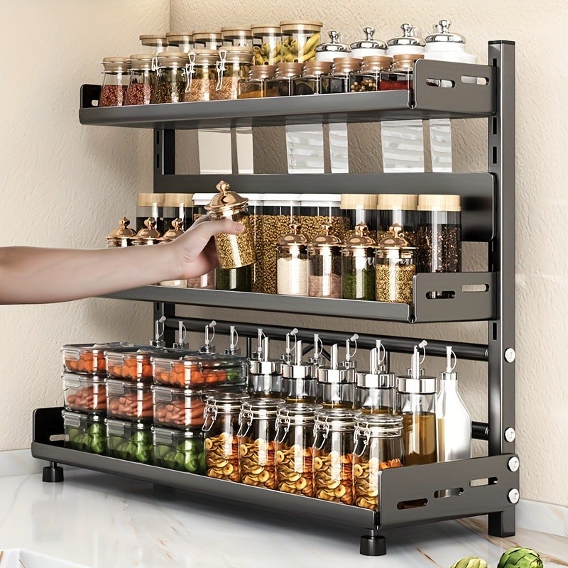 1pc, Steel Multi-Tier Spice Rack For Kitchen Countertop, Versatile Layered Shelving For Organized Spice Storage, Suitable For Home, Kitchen And Restaurant - Image 2