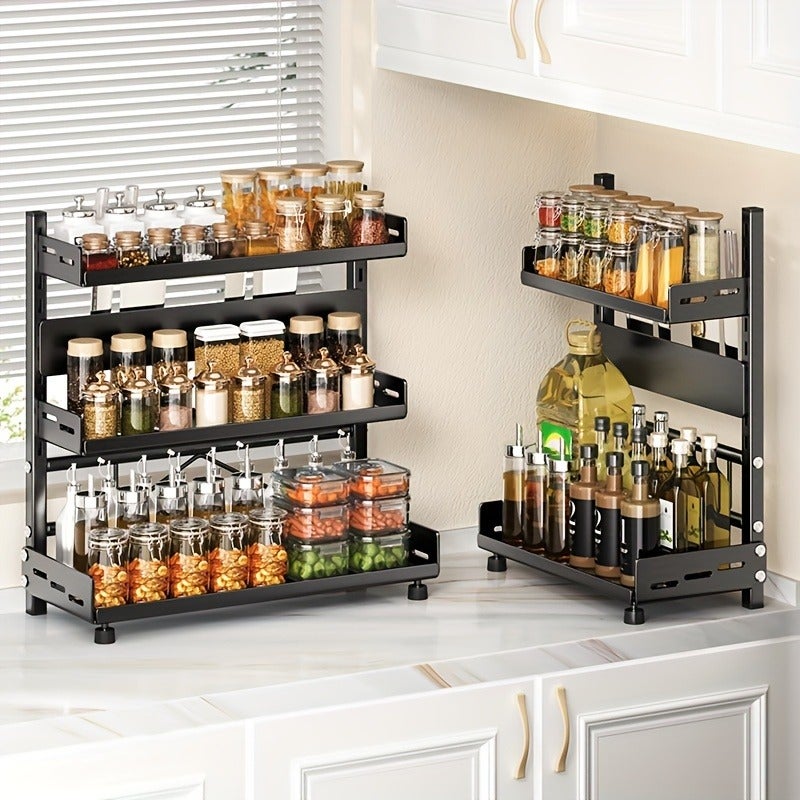 1pc, Steel Multi-Tier Spice Rack For Kitchen Countertop, Versatile Layered Shelving For Organized Spice Storage, Suitable For Home, Kitchen And Restaurant - Image 3