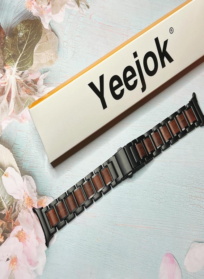 YEEJOK أشرطة ساعة YEEJOK المتوافقة مع سامسونج جالاكسي ووتش ألترا 47 مم، أحزمة ساعة معدنية من الفولاذ المقاوم للصدأ + خشبية بديلة للرجال والنساء ملحقات الساعة الذكية 2024/2025 - أسود - Image 4