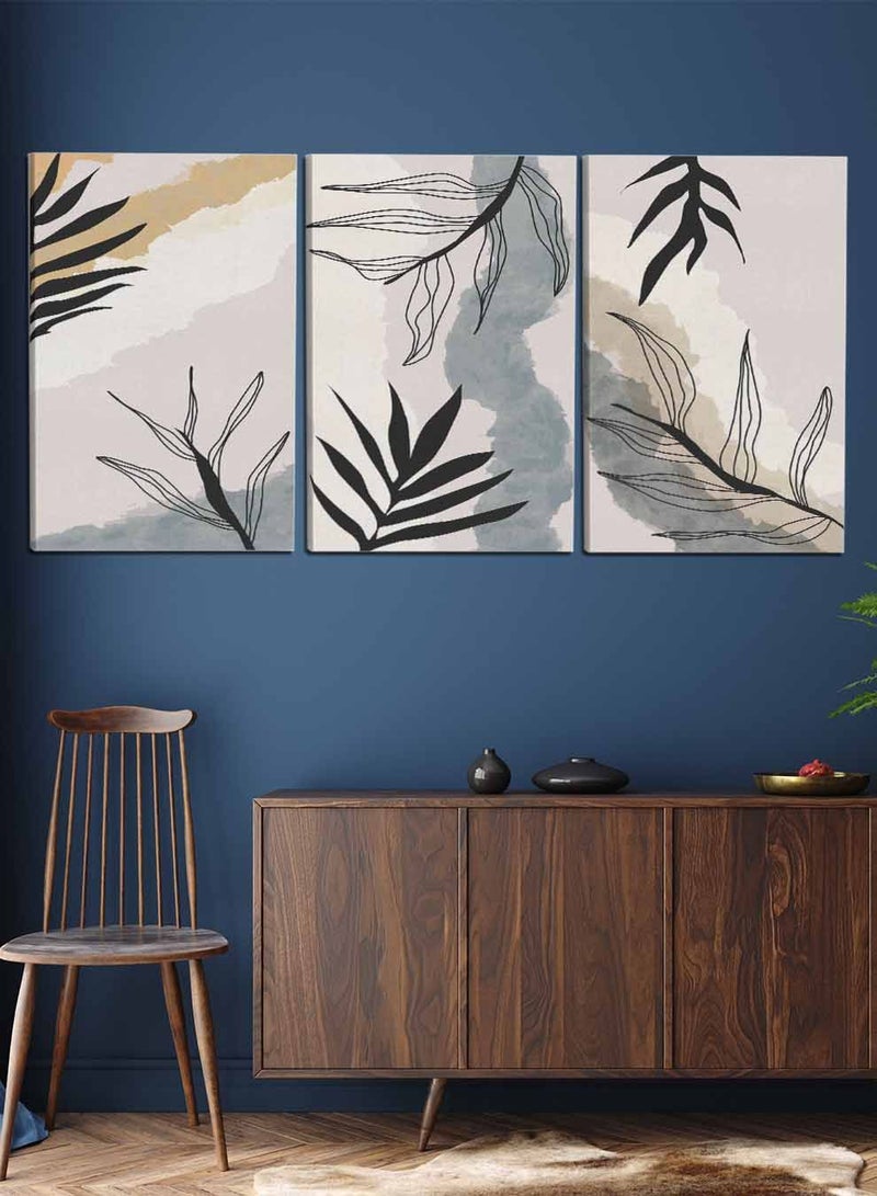 LOWHA مجموعة من 3 لوحات قماش مؤطرة مشدودة على إطار خشبي، رسومات زهور تجريدية، لتزيين المنزل، غرفة المعيشة، المكتب - Image 1