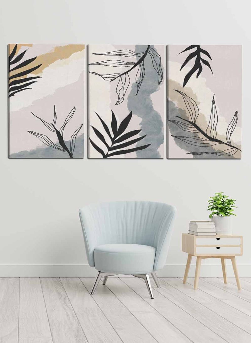 LOWHA مجموعة من 3 لوحات قماش مؤطرة مشدودة على إطار خشبي، رسومات زهور تجريدية، لتزيين المنزل، غرفة المعيشة، المكتب - Image 2