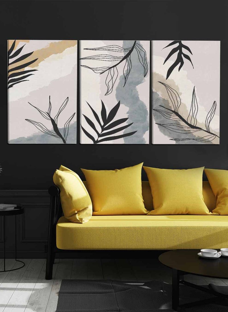 LOWHA مجموعة من 3 لوحات قماش مؤطرة مشدودة على إطار خشبي، رسومات زهور تجريدية، لتزيين المنزل، غرفة المعيشة، المكتب - Image 4