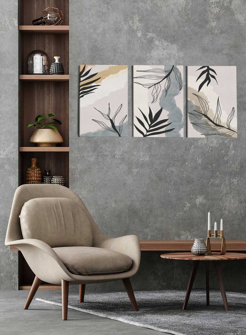 LOWHA مجموعة من 3 لوحات قماش مؤطرة مشدودة على إطار خشبي، رسومات زهور تجريدية، لتزيين المنزل، غرفة المعيشة، المكتب - Image 3