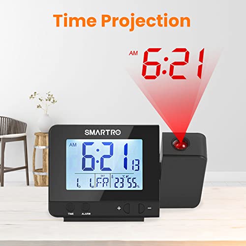 SMARTRO Digital Projection Alarm Clock for Bedrooms with Indoor Thermometer Hygrometer, USB Charger, Bedside Projector, Travel, AC and Battery Operated - Image 3