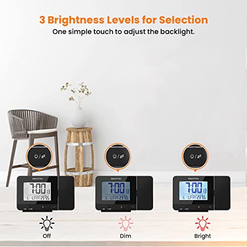 SMARTRO Digital Projection Alarm Clock for Bedrooms with Indoor Thermometer Hygrometer, USB Charger, Bedside Projector, Travel, AC and Battery Operated - Image 5