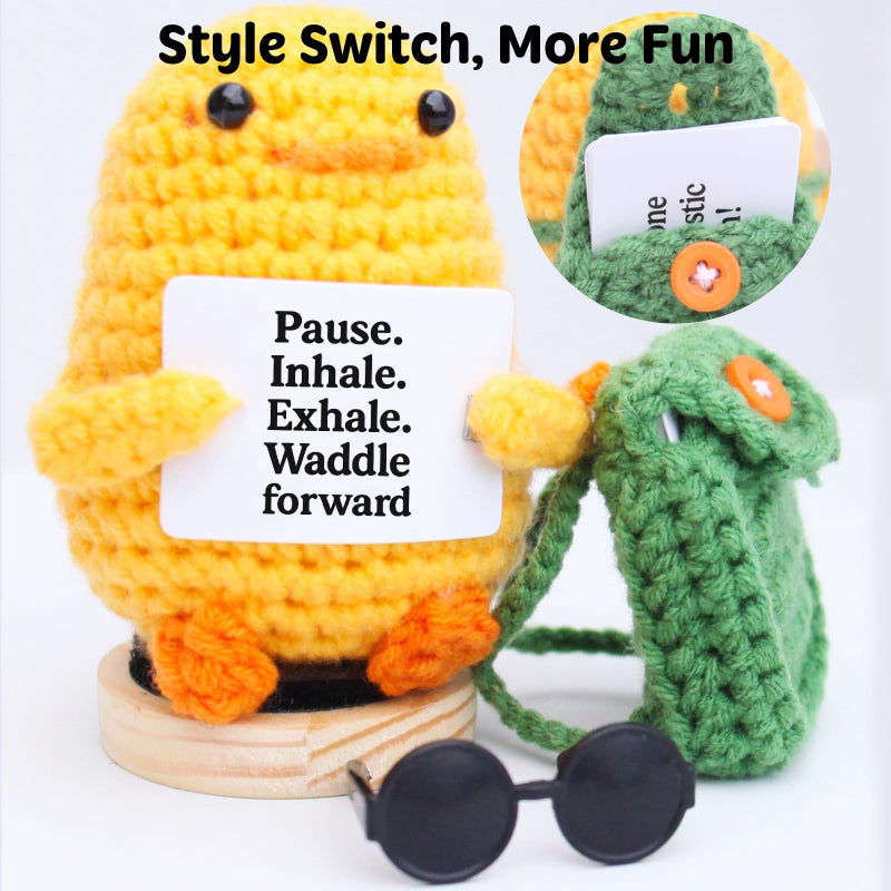 TWPER Birthday Gifts for Her Him, Positive Crochet Animals with 10 Affirmation Cards â€“ Cute Emotional Support Duck Desk Decor Inspirational Gift for Women Coworkers Friends - Image 3