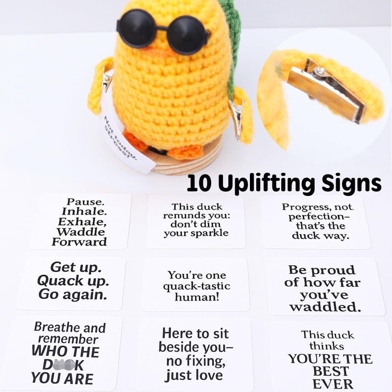 TWPER Birthday Gifts for Her Him, Positive Crochet Animals with 10 Affirmation Cards â€“ Cute Emotional Support Duck Desk Decor Inspirational Gift for Women Coworkers Friends - Image 2