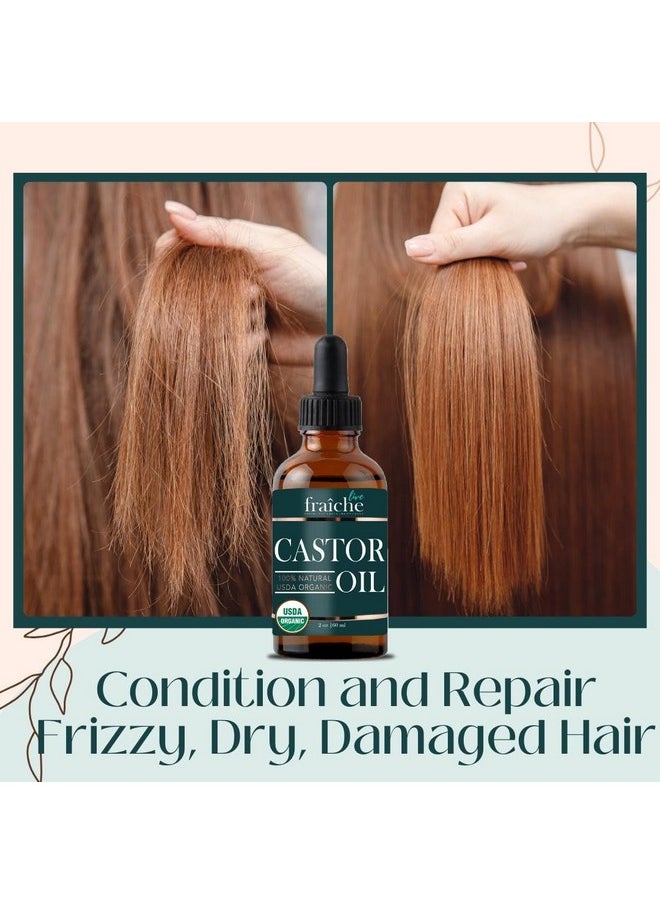 Live Fraiche - Organic Castor Oil for Face (2oz) + FREE Filled Mascara Tube, 100% Pure USDA Eyebrow Eyelash Growth Serum, Cold Pressed, Hexane Free Hair Lash Serum - Image 1