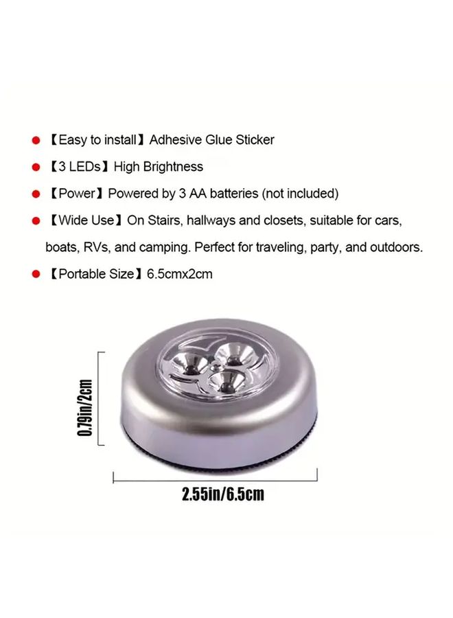 Silvery Cordless LED Touch Light Round Stick On For Cabinet Hallway Bathroom - Image 3