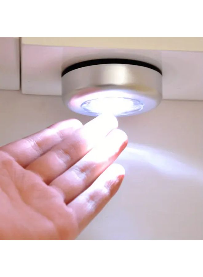 Silvery Cordless LED Touch Light Round Stick On For Cabinet Hallway Bathroom - Image 1