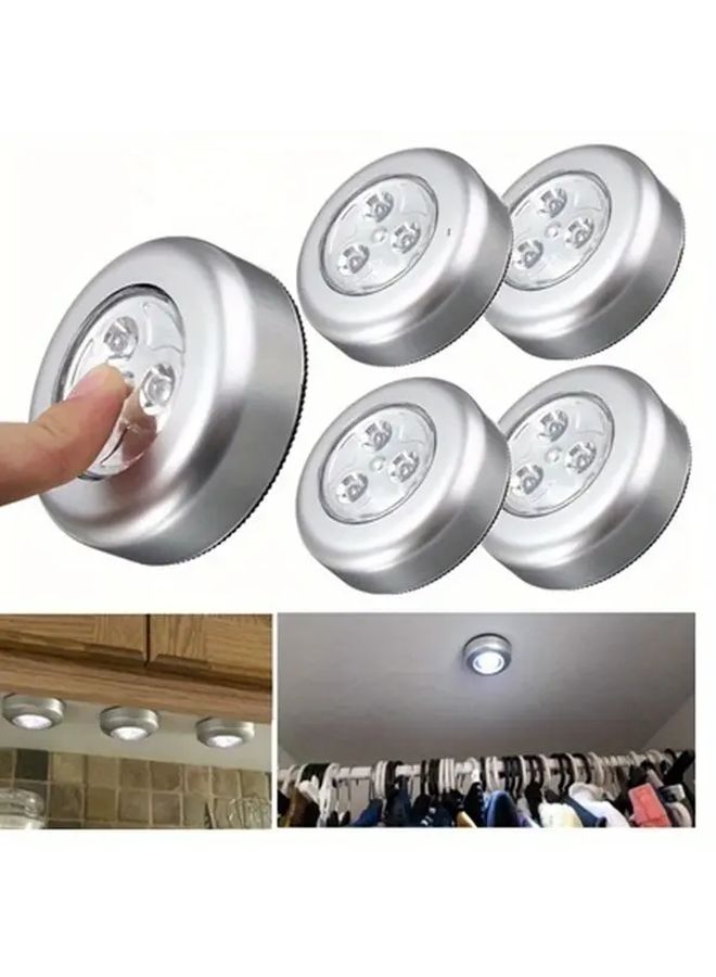 Silvery Cordless LED Touch Light Round Stick On For Cabinet Hallway Bathroom - Image 2