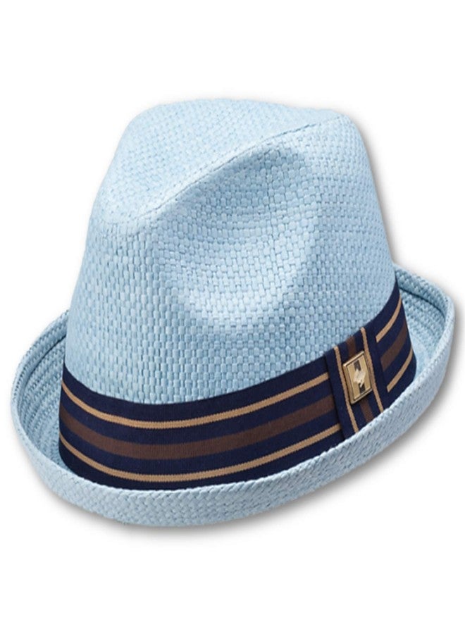 Peter Grimm Men's Depp Natural Straw Fedora, Blue, Large-X-Large - Image 1