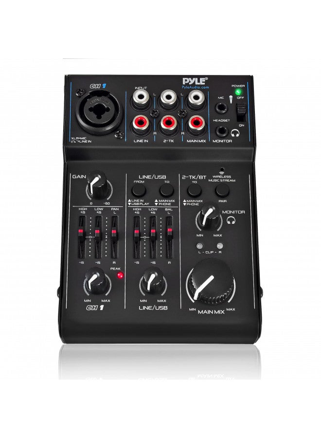 Pyle 3 Channel Bluetooth Audio Mixer - DJ Sound Controller Interface with USB Soundcard for PC Recording, XLR, 3.5mm Microphone Jack, 18V Power, RCA I/O for Professional and Beginners - PAD30MXUBT