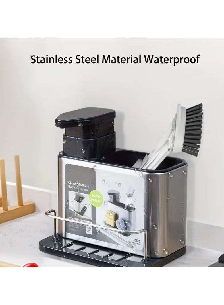 3-in-1 Kitchen Organizer Rack with Soap Dispenser and Sponge Holder - Stainless Steel, Multifunctional Storage for Dishwashing Supplies, Perfect for Bathroom and Kitchen - Image 2