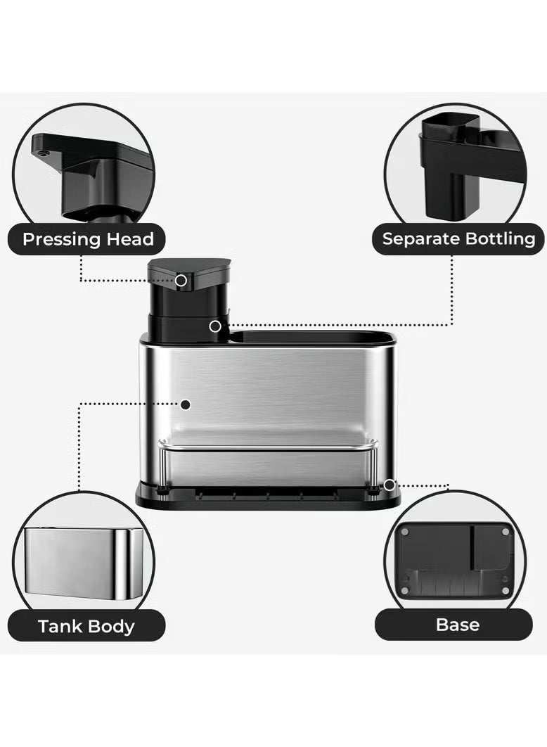 3-in-1 Kitchen Organizer Rack with Soap Dispenser and Sponge Holder - Stainless Steel, Multifunctional Storage for Dishwashing Supplies, Perfect for Bathroom and Kitchen - Image 4