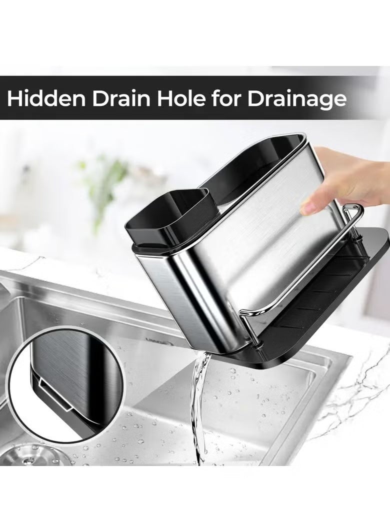 3-in-1 Kitchen Organizer Rack with Soap Dispenser and Sponge Holder - Stainless Steel, Multifunctional Storage for Dishwashing Supplies, Perfect for Bathroom and Kitchen - Image 5