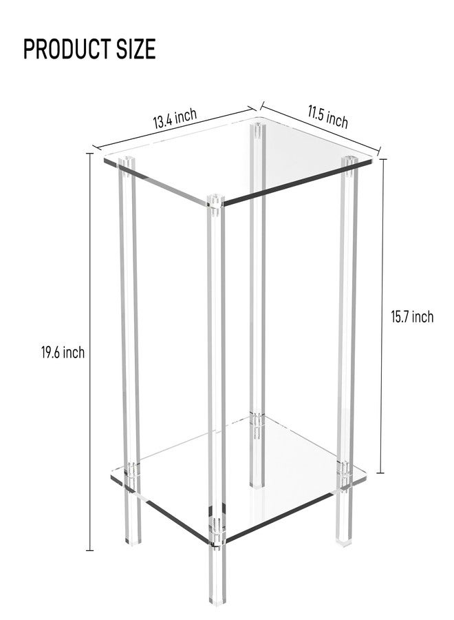 Eglaf Acrylic Small Side Table with Square Leg - 13.4'' L x 11.5'' W x 19.6'' H - Small Nightstand Bedside Table 2-Tier Clear End Table for Living Room, Bedroom - Image 3