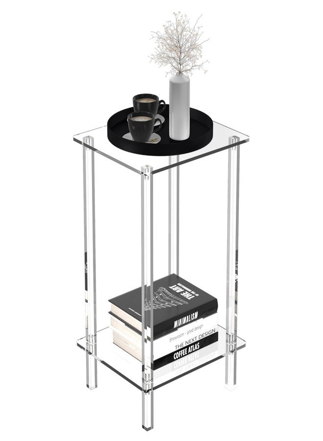 Eglaf Acrylic Small Side Table with Square Leg - 13.4'' L x 11.5'' W x 19.6'' H - Small Nightstand Bedside Table 2-Tier Clear End Table for Living Room, Bedroom - Image 1