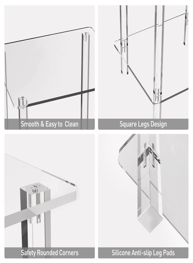 Eglaf Acrylic Small Side Table with Square Leg - 13.4'' L x 11.5'' W x 19.6'' H - Small Nightstand Bedside Table 2-Tier Clear End Table for Living Room, Bedroom - Image 4