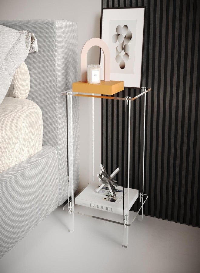 Eglaf Acrylic Small Side Table with Square Leg - 13.4'' L x 11.5'' W x 19.6'' H - Small Nightstand Bedside Table 2-Tier Clear End Table for Living Room, Bedroom - Image 5