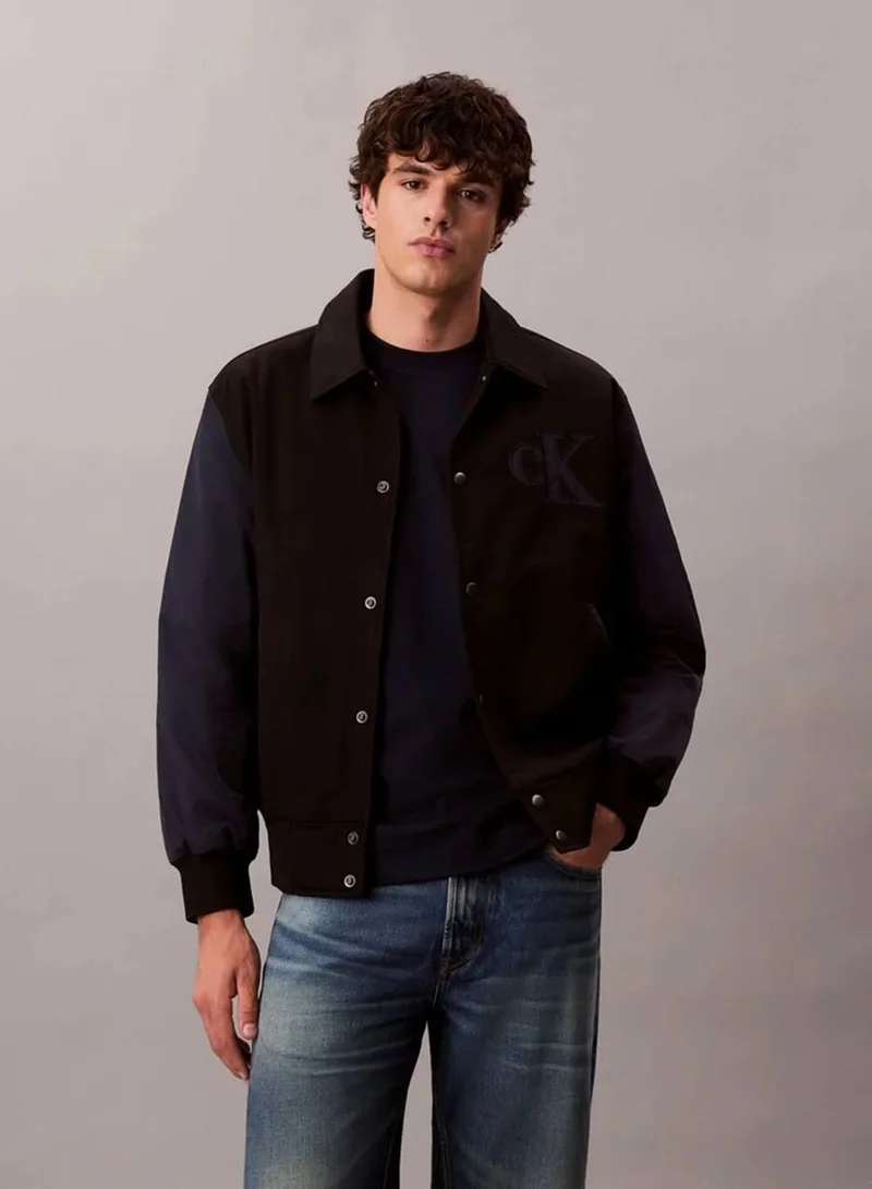 Calvin Klein Jeans Black Nylon Cotton Varsity Bomber Jacket for Men | Best Price UAE