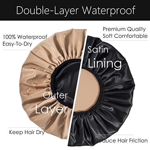 Auban Extra Large Shower Cap for Braids, Double-Layer Waterproof Reusable Satin Lining XL Shower Cap for Women Long Hair, Locs, perms (khaki) - Image 5
