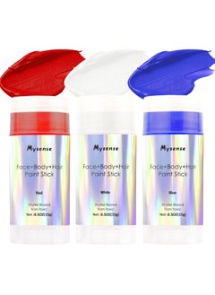 Mysense Mysense Red White and Blue Face Body Paint Stick,USA Flag Pride Patriotic Face Paint,4th of July Accessories,Water Based Temporary Hair Color,Halloween SFX Cosplay Clown Makeup,0.5oz/pc  - Image 1