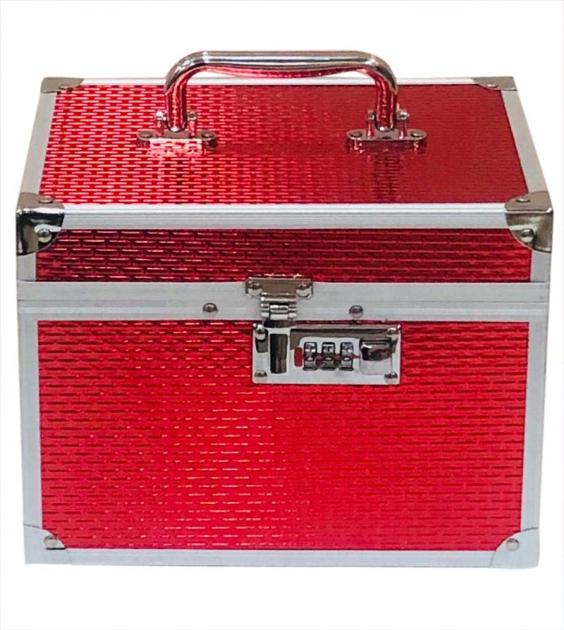Adson Professional Beauty Makeup Cosmetic Vanity Case/Box With Mirror (Red) - Image 2