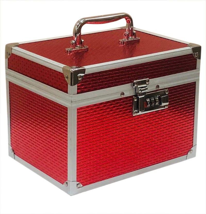 Adson Professional Beauty Makeup Cosmetic Vanity Case/Box With Mirror (Red) - Image 3