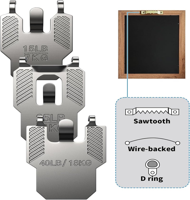 (ApeBest) 25 Pack Picture Hangers Claw for Drywall : 15 25 40 lb Wall Picture Hanging Hooks Heavy Duty Damage Free - Art Mirror Photo Frame Sawtooth Wire D Ring Hanger Kit for Room Office Decor - Image 5