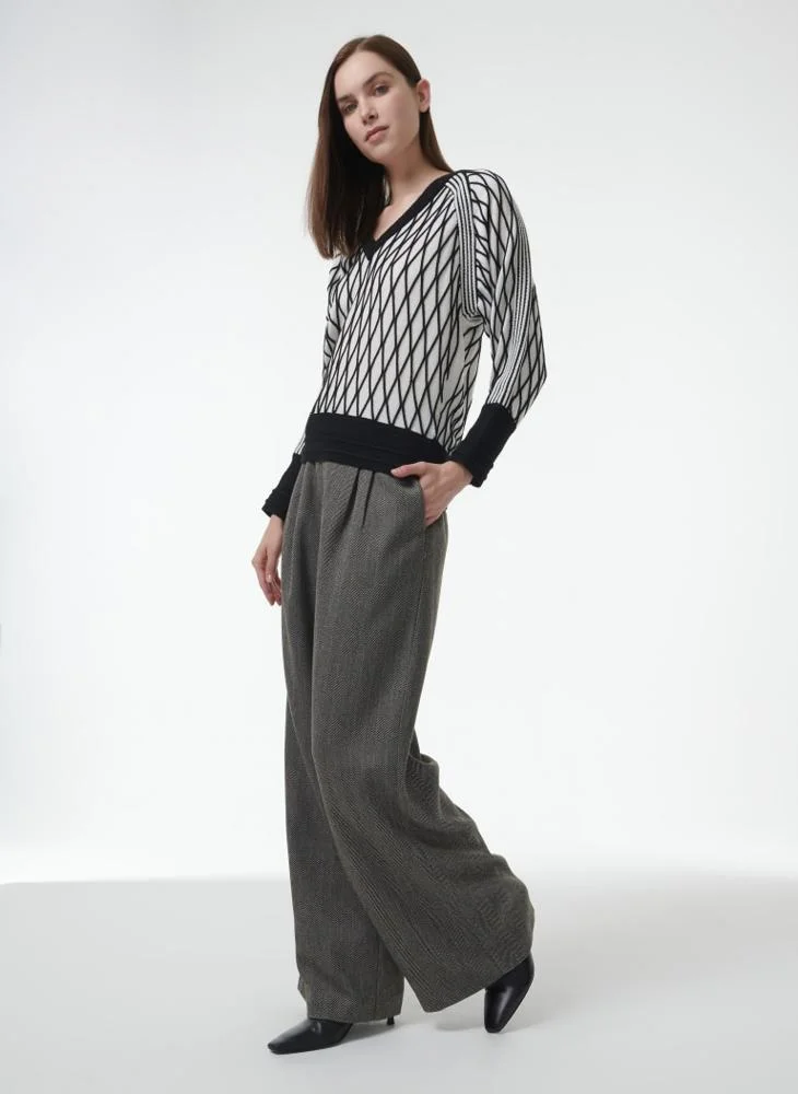 Leem Argyle Mesh Textured Knitted Sweater