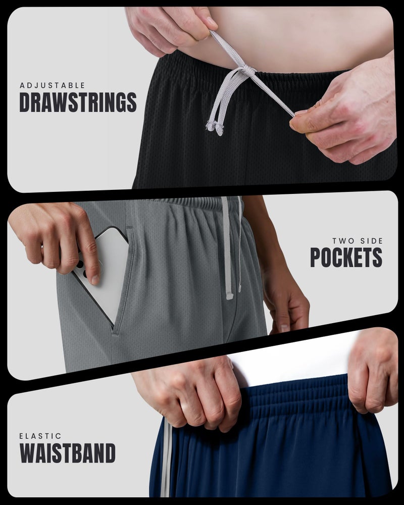 NY Threads 3 Pack Men's Athletic Shorts Quick Dry Lightweight Workout Running Gym Shorts with Pockets, Medium, Black/Navy/Medium Grey - Image 4