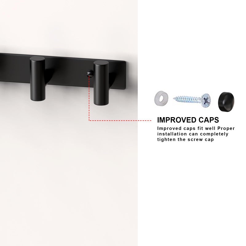 VAEHOLD Black Hat and Coat Wall Mount Rack 5 Hooks for Robes, Bags, Keys, and Towels Bathroom Towel Hanger Organizer (1 Pack) - Image 5