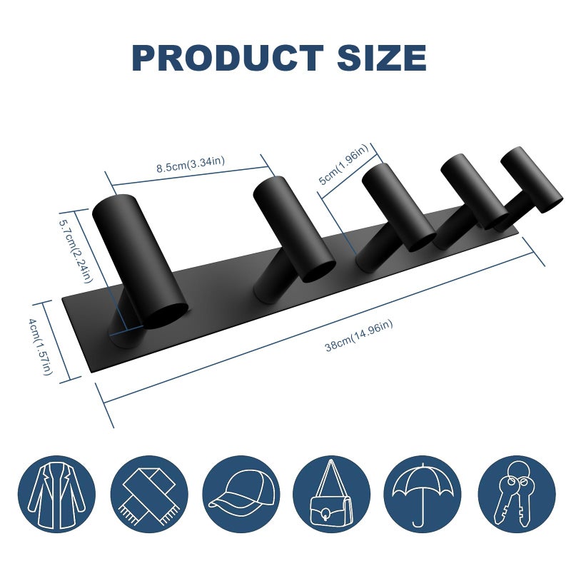 VAEHOLD Black Hat and Coat Wall Mount Rack 5 Hooks for Robes, Bags, Keys, and Towels Bathroom Towel Hanger Organizer (1 Pack) - Image 3