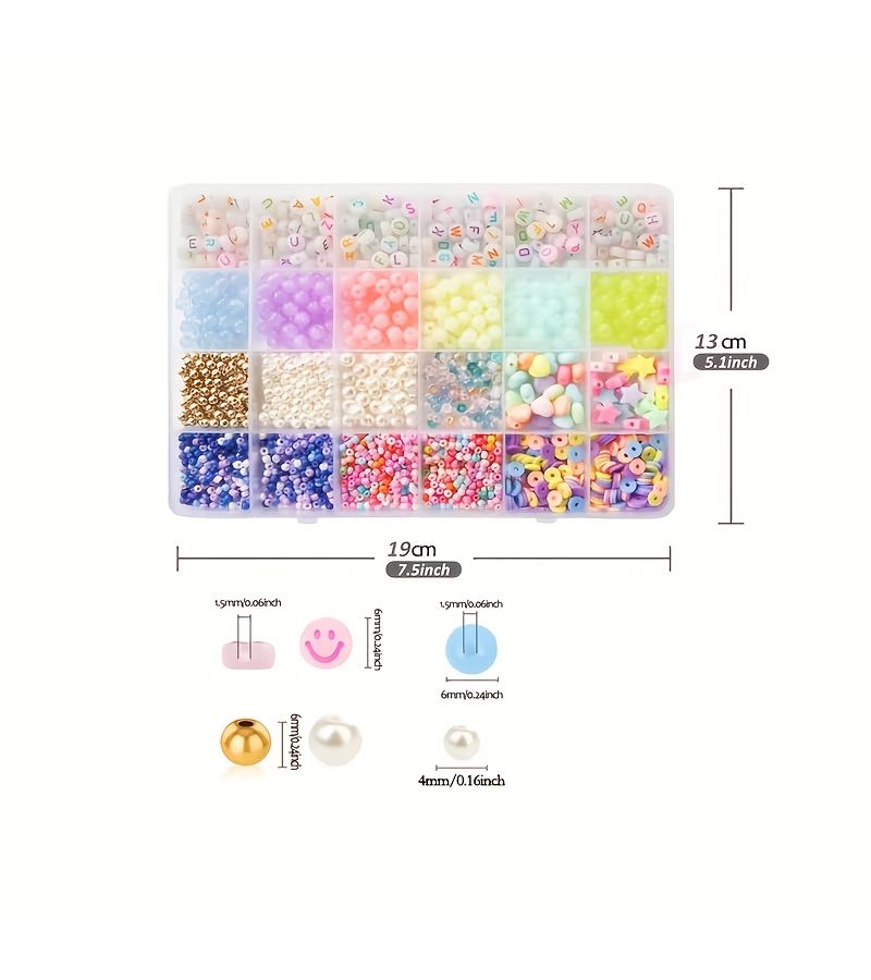 1800Pcs Bracelet And Necklace Making Kit Glowing Letter Stars Glass Beads - Image 4