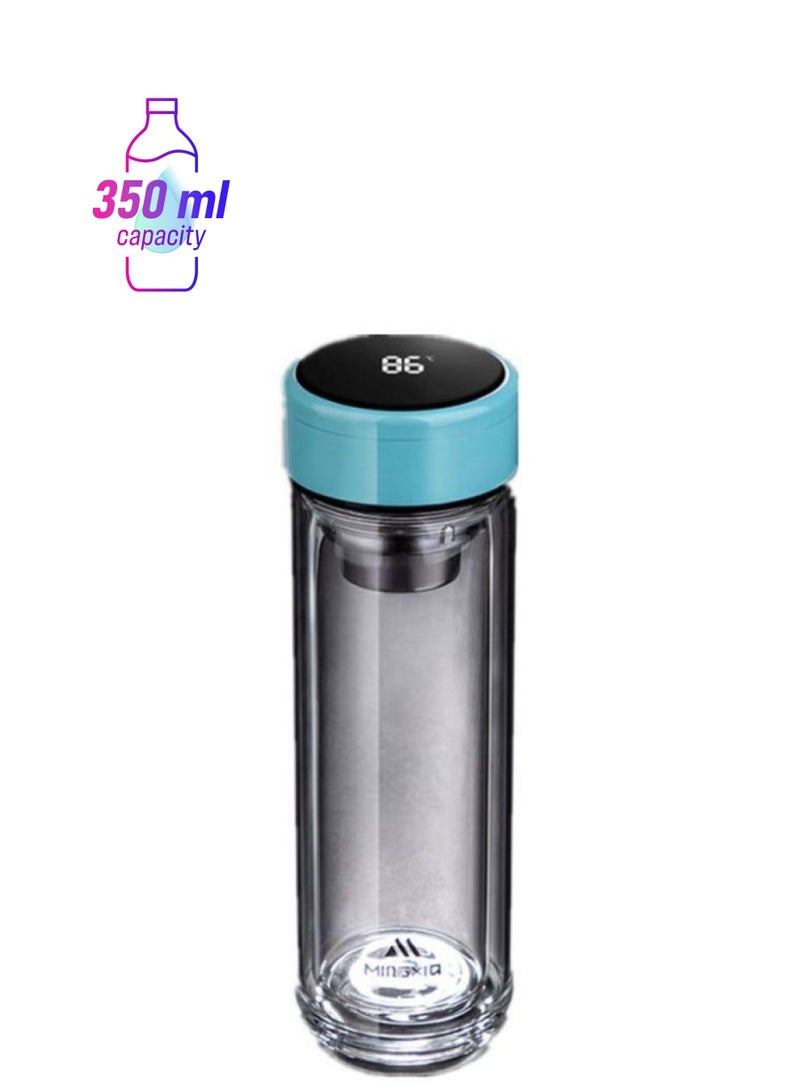 NIBEMINENT Double Glass Thickened Water Cup With Filter Black/Blue 20.5cm - Image 1