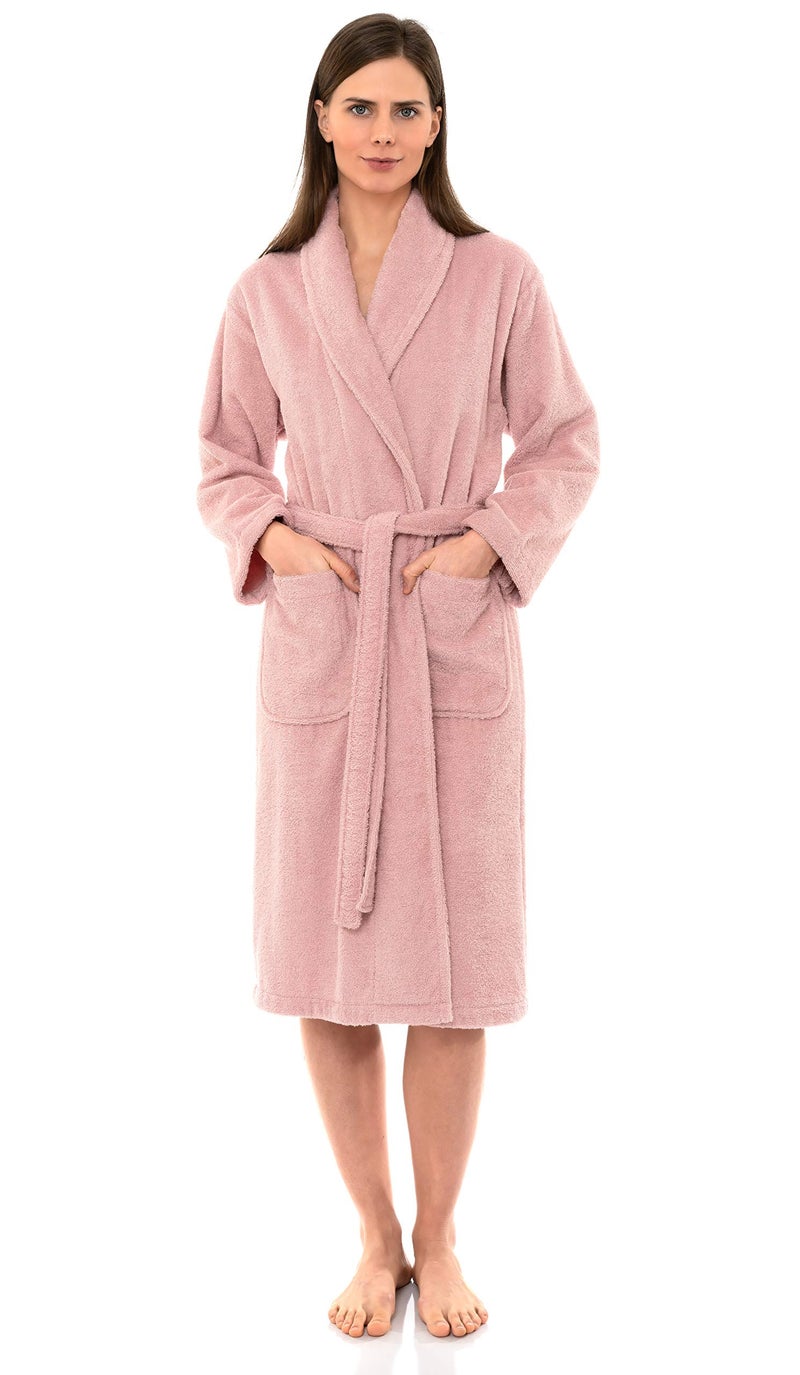 TowelSelections Womens Robe 100% Cotton Terry Cloth Towel Bathrobe Luxuriously Soft Shawl Collar Bath Robe for Women Small-Medium Lotus - Image 1