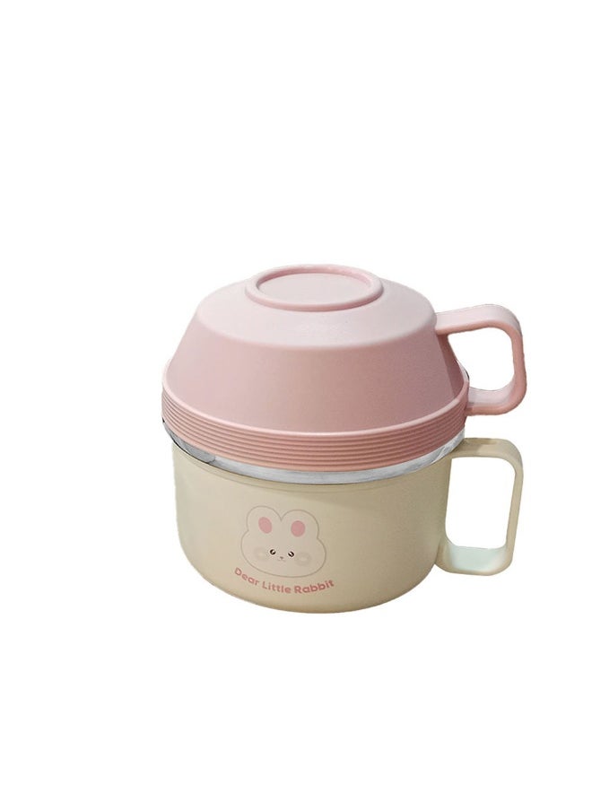 LITTLE SURPRISE BOX Cream & Pink Rabbit  Stainless Steel Dual Handle Soup and Noodles Lunch Box for Kids and Adults  - Image 1