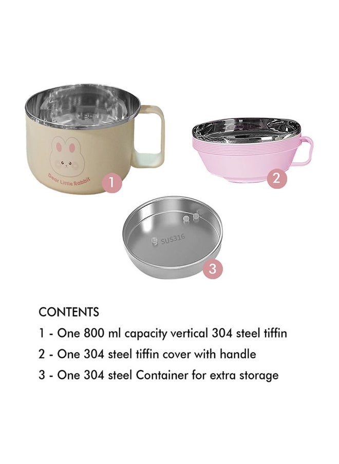 LITTLE SURPRISE BOX Cream & Pink Rabbit  Stainless Steel Dual Handle Soup and Noodles Lunch Box for Kids and Adults  - Image 2