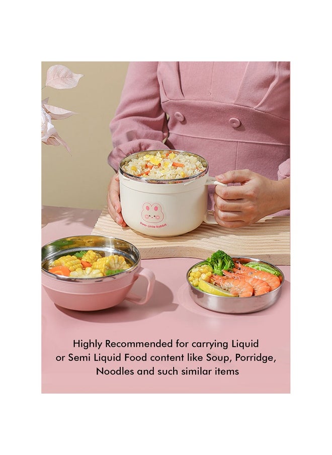 LITTLE SURPRISE BOX Cream & Pink Rabbit  Stainless Steel Dual Handle Soup and Noodles Lunch Box for Kids and Adults  - Image 4