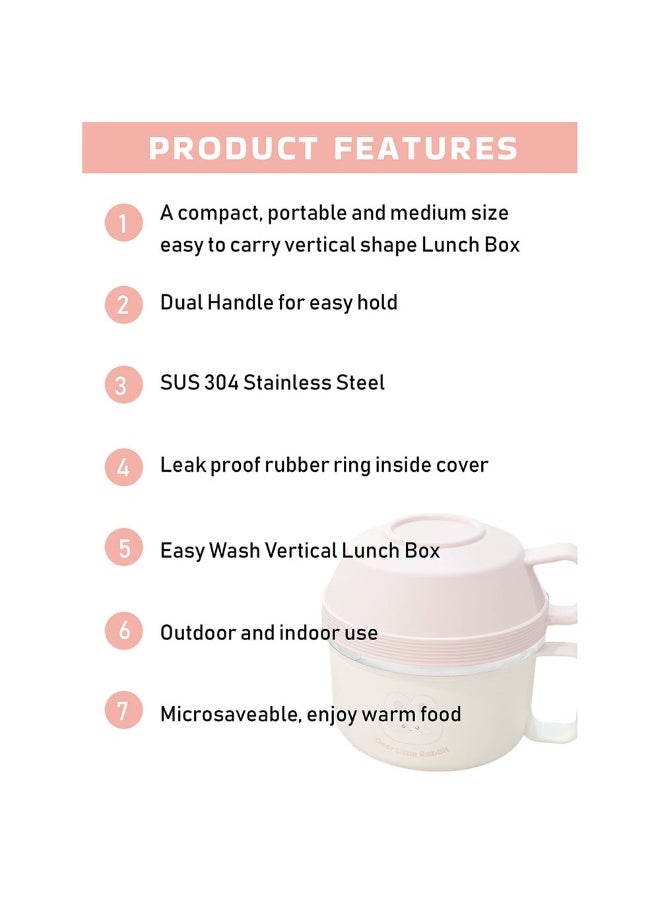 LITTLE SURPRISE BOX Cream & Pink Rabbit  Stainless Steel Dual Handle Soup and Noodles Lunch Box for Kids and Adults  - Image 3