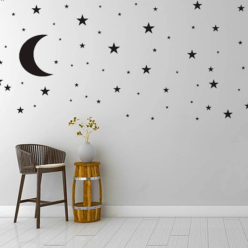 thovorrnl Moon and Stars Wall Decal Vinyl Sticker Removable Children Kids Art DIY Sticker Mural for Boy Girls Baby Room Decoration Good Night Nursery Wall Decor Home House Bedroom Design Black - Image 1