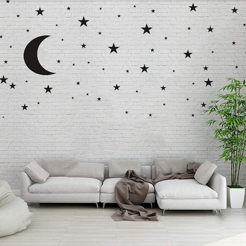 thovorrnl Moon and Stars Wall Decal Vinyl Sticker Removable Children Kids Art DIY Sticker Mural for Boy Girls Baby Room Decoration Good Night Nursery Wall Decor Home House Bedroom Design Black - Image 3