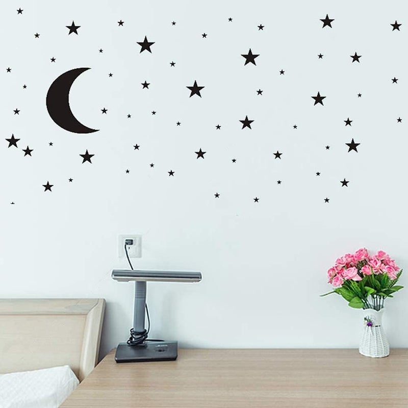 thovorrnl Moon and Stars Wall Decal Vinyl Sticker Removable Children Kids Art DIY Sticker Mural for Boy Girls Baby Room Decoration Good Night Nursery Wall Decor Home House Bedroom Design Black - Image 4