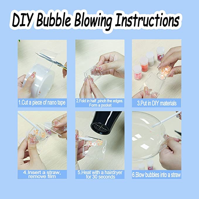 D-Fix شريط نانو مع 3 رقائق لامعة 3 نجوم قشة للبالون شريط لاصق مزدوج الجوانب لاصق إيفي للجدران قابل للغسل وإعادة الاستخدام شرائط لاصقة قوية متعددة الألوان فنون وحرف مجموعة DIY-صندوق-DIY، 8 سم - Image 4