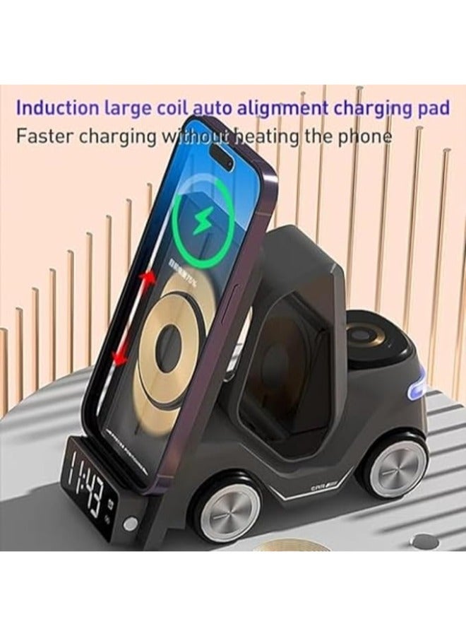 Executive LLC 5 in 1 Wireless Charging Station Desktop Wireless Fast Charging Stand for Mobile Phone/Headset/Watch Charging with Bright Lights Multi-Function Alarm Clock - Image 2