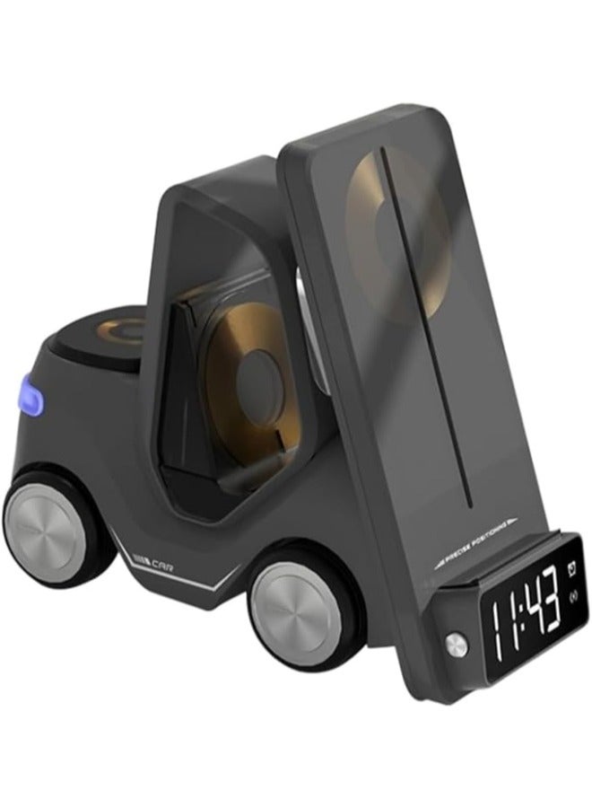 Executive LLC 5 in 1 Wireless Charging Station Desktop Wireless Fast Charging Stand for Mobile Phone/Headset/Watch Charging with Bright Lights Multi-Function Alarm Clock - Image 1