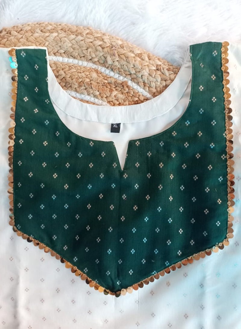 Grace Women's Off-White cloth Straight Kurta with Green Polka Dot Yoke and Border - Image 2